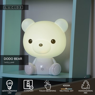 Lucide DODO BEAR - Tafellamp Kinderkamer - LED 3 StepDim - 1x3W 4000K - Wit